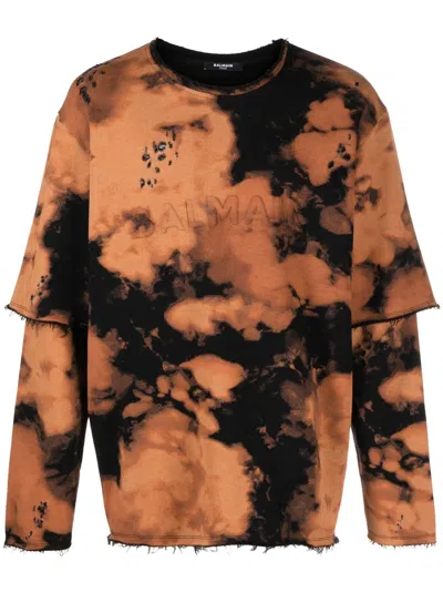 Balmain Burnt-print Layered T-shirt In Brown