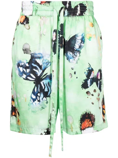 Nahmias Butterfly-print Silk Shorts In Green
