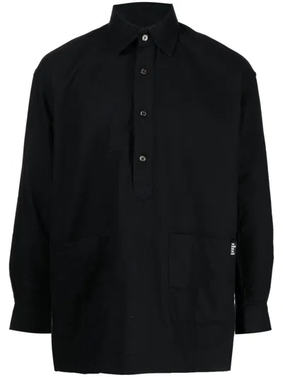 The Power For The People Button Placket Long-sleeve Shirt In Black