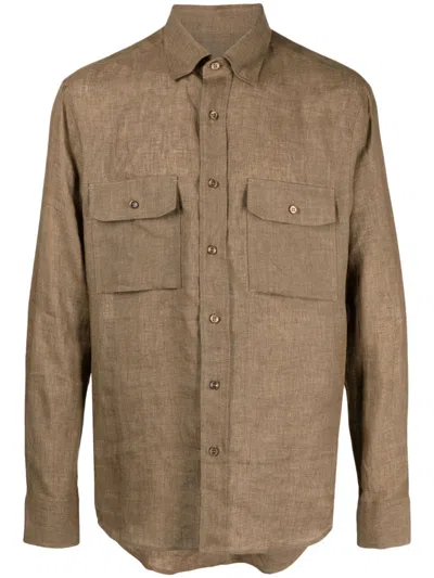 Brioni Button-up Long-sleeve Shirt In Brown