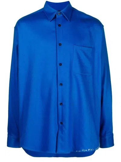 Marni Button-down Fitted Shirt In Blue