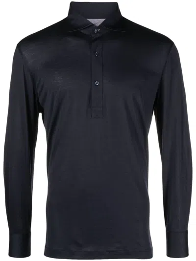 Brunello Cucinelli Button-up Cotton Polo Shirt In Blue