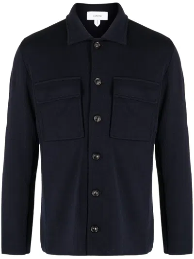 Lardini Buttonedd Wool Shirt Jacket In Blue