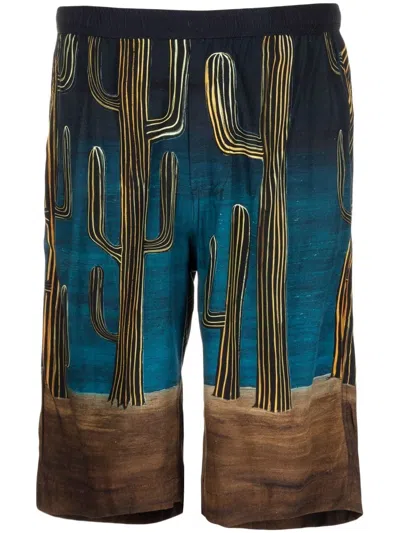 Endless Joy Cactus-print Bermuda Shorts In Blue