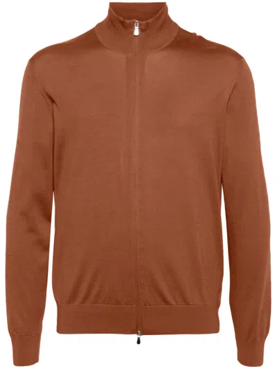 Tagliatore Cage Zip-up Cardigan In Brown