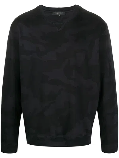Valentino Camouflage Print Crewneck Sweatshirt In Black