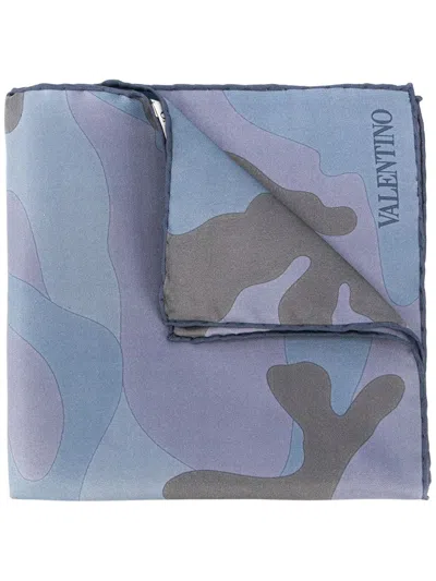 Valentino Camouflage Scarf In Blue