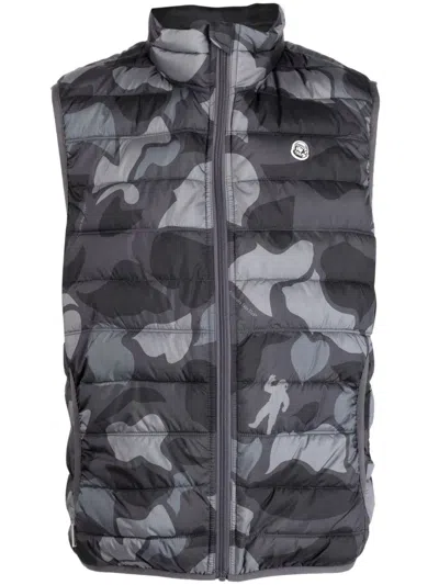 Billionaire Boys Club Camouflage Hooded Quilted Gilet In Black