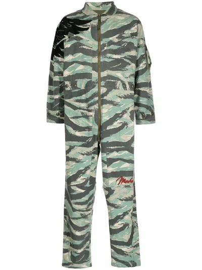 Maharishi Camouflage-print Zip-up Jumpsuit In Green