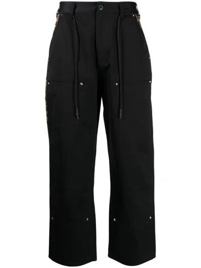 Clot Carpenter Leopard-print Trim Trousers In 黑色
