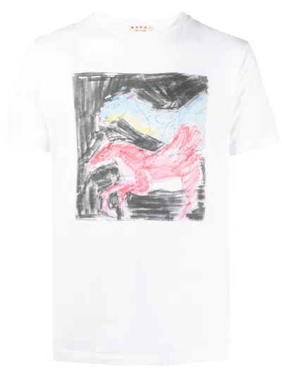 Marni Cartoon-print Crew-neck T-shirt In Weiss