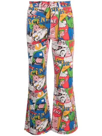 Erl Cartoon-print Flared Jeans In Multi