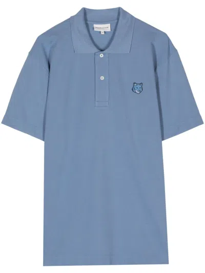Maison Kitsuné Logo-appliqué Cotton Polo Shirt In Blue