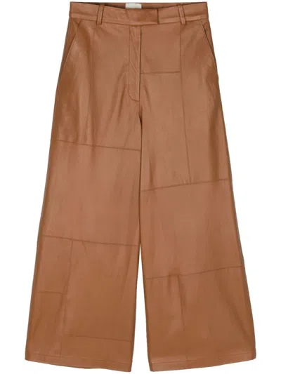 Alysi Cropped Leather Trousers In Brown