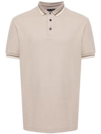 Emporio Armani Logo-jacquard Cotton Polo Shirt In Grey
