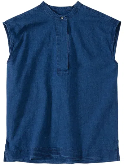 Closed Sleeveless Blouse In Blue