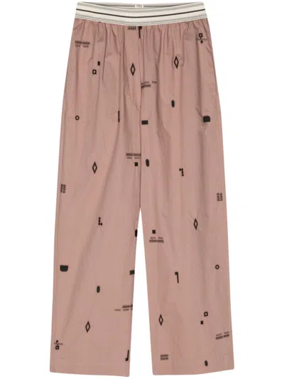 Alysi Embroidered Cotton Trousers In Pink