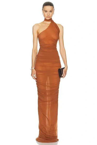 Ludovic De Saint Sernin Draped Georgette-crepe Maxi Dress In Brown