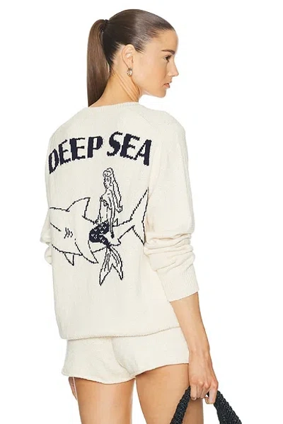 The Elder Statesman Deep Sea Crewneck Sweater In Natural & Navy