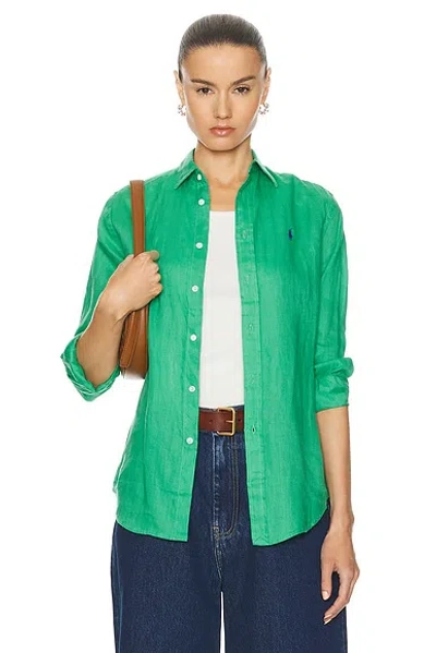 Polo Ralph Lauren Linen Long Sleeve Shirt In Vineyard Green