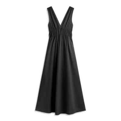 Ecoalf Bornite V Neck Cotton Poplin Dress In Black