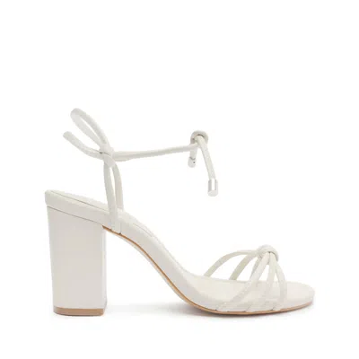 Schutz Kate High Block Leather Sandal In White