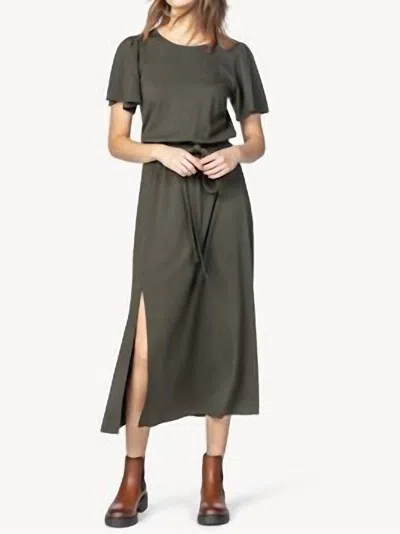 Lilla P Jersey Flutter Sleeve Dress In Olive In Green