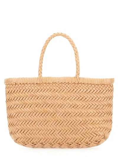 Dragon Diffusion Mini Flat Gora Leather Basket Bag In Beige