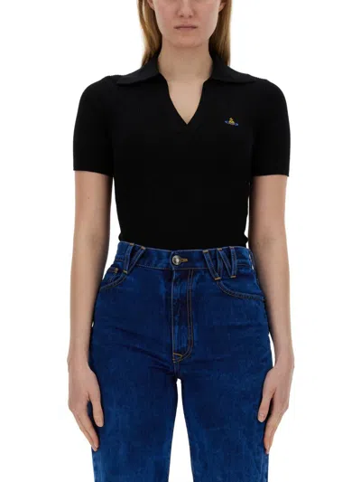 Vivienne Westwood Marina Cotton Knit Short Sleeve Polo In Black