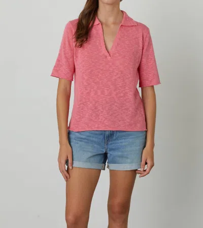 Velvet By Graham & Spencer Velvet Linen Polo Torie Top In Rose In Multi