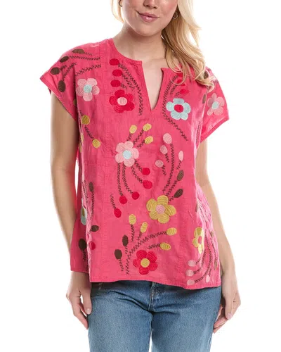 Johnny Was Joni Easy Paneled V Neck Top In Pink