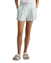 Reiss Womens Blue Lori Front-pleat High-rise Linen-blend Shorts