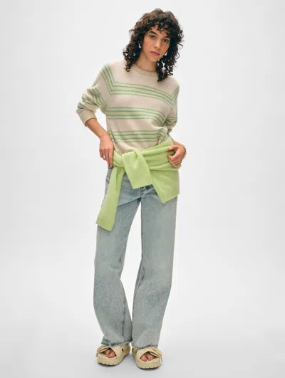 White + Warren Cashmere Blanket Stripe Sweatshirt In Green Combo