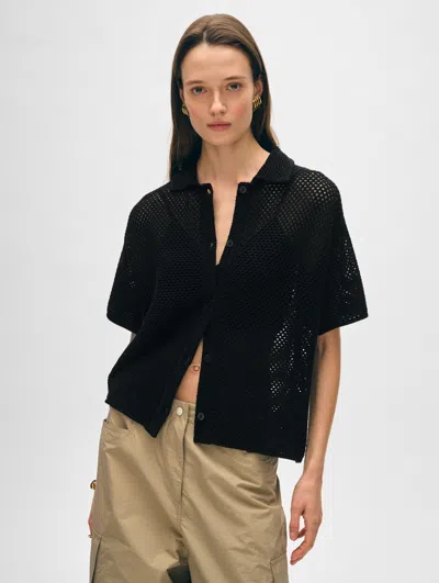 White + Warren Cotton Mesh Shirt In Black