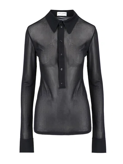 Saint Laurent Semi-transparent Shirt In Black  