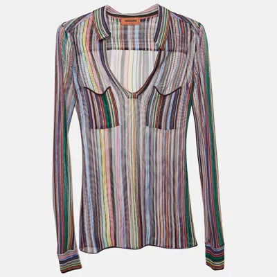 Pre-owned Missoni Multicolor Striped Knit Long Sleeve Sheer Top M