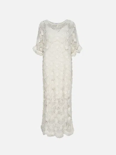 Frame Beaded Crochet Dress Off White Wool