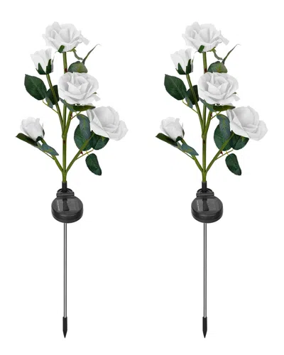 Fresh Fab Finds 2pc Solar Powered Lights Outdoor Rose Flower In White