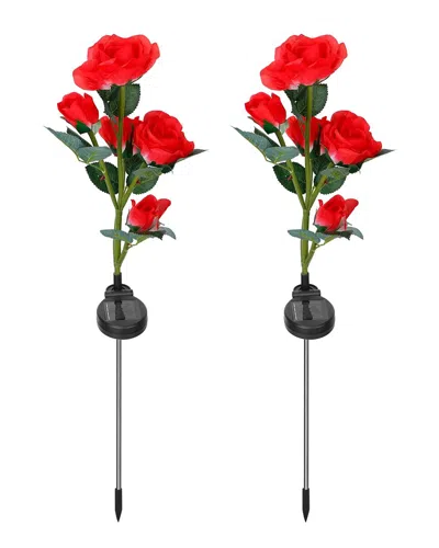 Fresh Fab Finds 2pc Solar Powered Lights Outdoor Rose Flower In Red