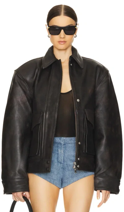 Remain Leathe Bomber Jacket In Brown