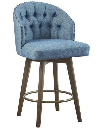 Madison Park Onyx 20.5" Wide Fabric Upholstered 360 Degree Swivel Counter Stool In Blue