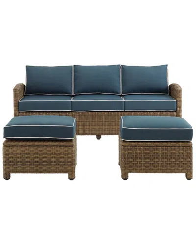 Crosley Bradenton 3pc Outdoor Wicker Sofa Set In Navy