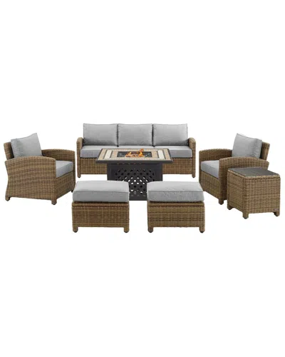 Crosley Bradenton 6pc Outdoor Wicker Sofa Set W/fire Table In Gray