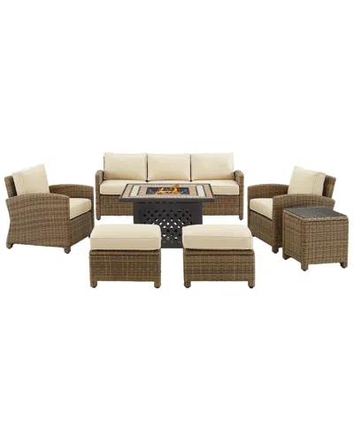 Crosley Bradenton 6pc Outdoor Wicker Sofa Set W/fire Table In Sand