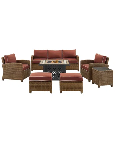 Crosley Bradenton 6pc Outdoor Wicker Sofa Set W/fire Table In Red