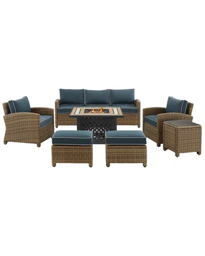 Crosley Bradenton 6pc Outdoor Wicker Sofa Set W/fire Table In Navy