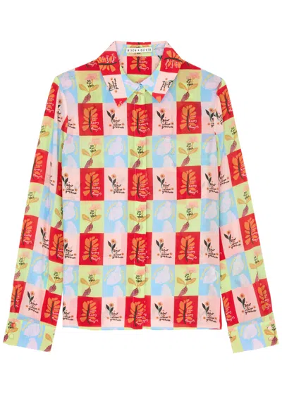 Alice And Olivia Willa Long Sleeve Silk Button-up Shirt In Multicoloured