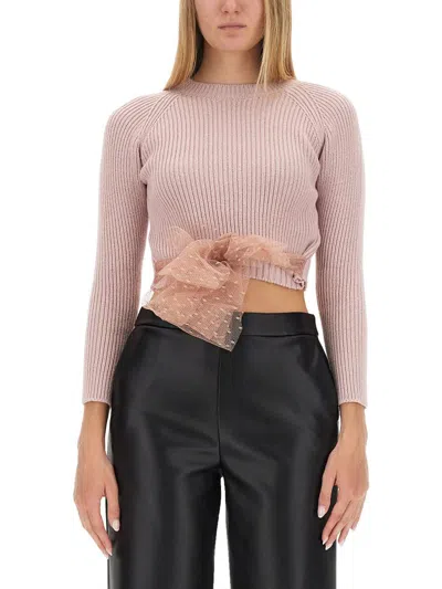 Red Valentino Jersey With Bow In Nude & Neutrals