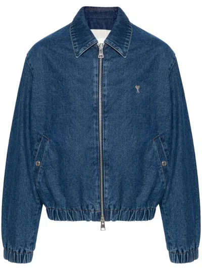 Ami Alexandre Mattiussi Zip-up Denim Bomber Jacket In Blue