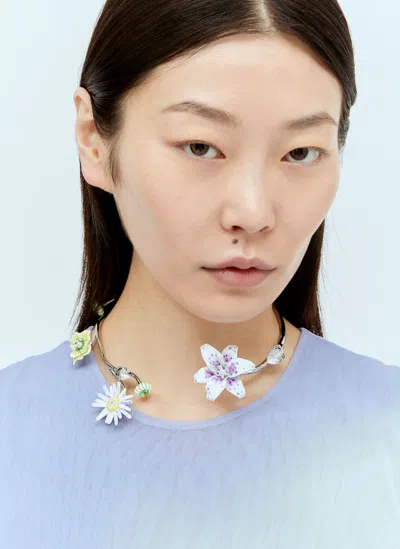 Acne Studios Silver Flower Choker In Dnr Silver/multicolo